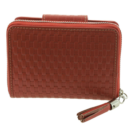 Pierre Cardin Woven Leather Zip-Around Bi-Fold Wallet - Tobasco Red (RFID Protection)