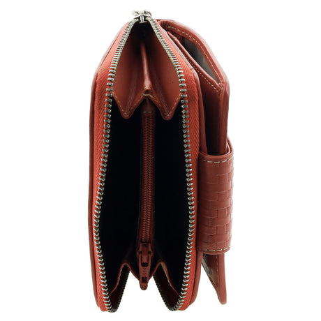 Pierre Cardin Woven Leather Zip-Around Bi-Fold Wallet - Tobasco Red (RFID Protection)