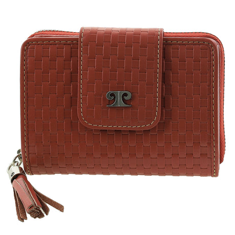 Pierre Cardin Woven Leather Zip-Around Bi-Fold Wallet - Tobasco Red (RFID Protection)