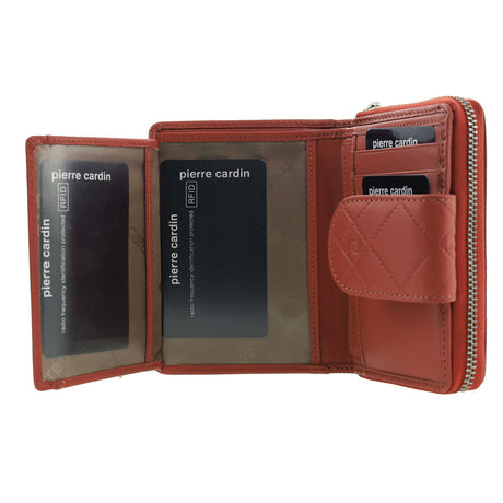 Pierre Cardin Quilted Leather Zip-Around Bi-Fold Wallet - Tobasco Red (RFID Protection)