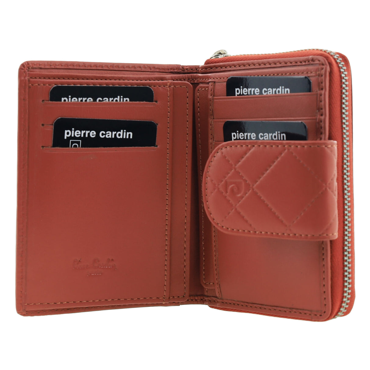 Pierre Cardin Quilted Leather Zip-Around Bi-Fold Wallet - Tobasco Red (RFID Protection)