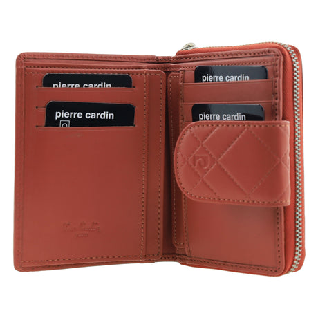 Pierre Cardin Quilted Leather Zip-Around Bi-Fold Wallet - Tobasco Red (RFID Protection)