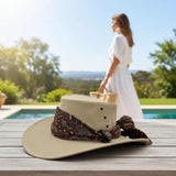 Jacaru 1152 Womens Kangaroo Leather Breeze Hat - Mesh Crown & Aboriginal Scarf (Made in Australia)