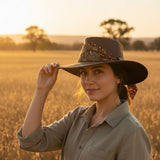 Jacaru 1152 Womens Kangaroo Leather Breeze Hat - Mesh Crown & Aboriginal Scarf (Made in Australia)