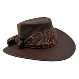 Jacaru 1152 Womens Kangaroo Leather Breeze Hat - Mesh Crown & Aboriginal Scarf (Made in Australia)
