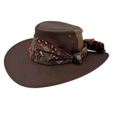 Jacaru 1152 Womens Kangaroo Leather Breeze Hat - Mesh Crown & Aboriginal Scarf (Made in Australia)