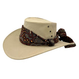 Jacaru 1152 Womens Kangaroo Leather Breeze Hat - Mesh Crown & Aboriginal Scarf (Made in Australia)