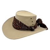 Jacaru 1152 Womens Kangaroo Leather Breeze Hat - Mesh Crown & Aboriginal Scarf (Made in Australia)