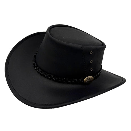 Jacaru 1153 Magpie Bovine Leather Hat - Water Resistant & UPF 50+ (Made in Australia) - Black