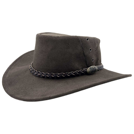 Jacaru 1154 Kookaburra Suede Leather Hat - Water Resistant & UPF 50+ (Made in Australia) - Brown