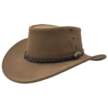 Jacaru 1154 Kookaburra Suede Leather Hat - Water Resistant & UPF 50+ (Made in Australia) - Mushroom