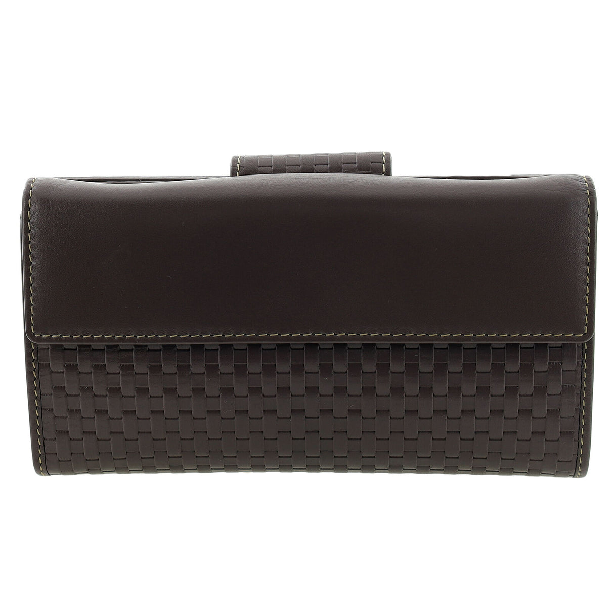 Pierre Cardin Woven Leather Long Wallet - Steel Brown (Snap Closure & RFID Protection)