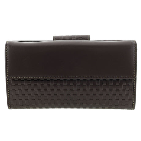 Pierre Cardin Woven Leather Long Wallet - Steel Brown (Snap Closure & RFID Protection)