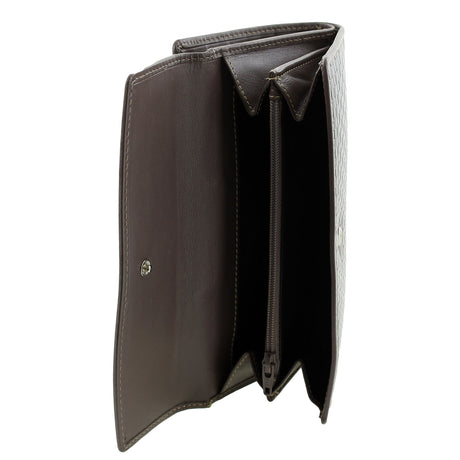 Pierre Cardin Woven Leather Long Wallet - Steel Brown (Snap Closure & RFID Protection)