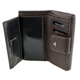 Pierre Cardin Woven Leather Long Wallet - Steel Brown (Snap Closure & RFID Protection)