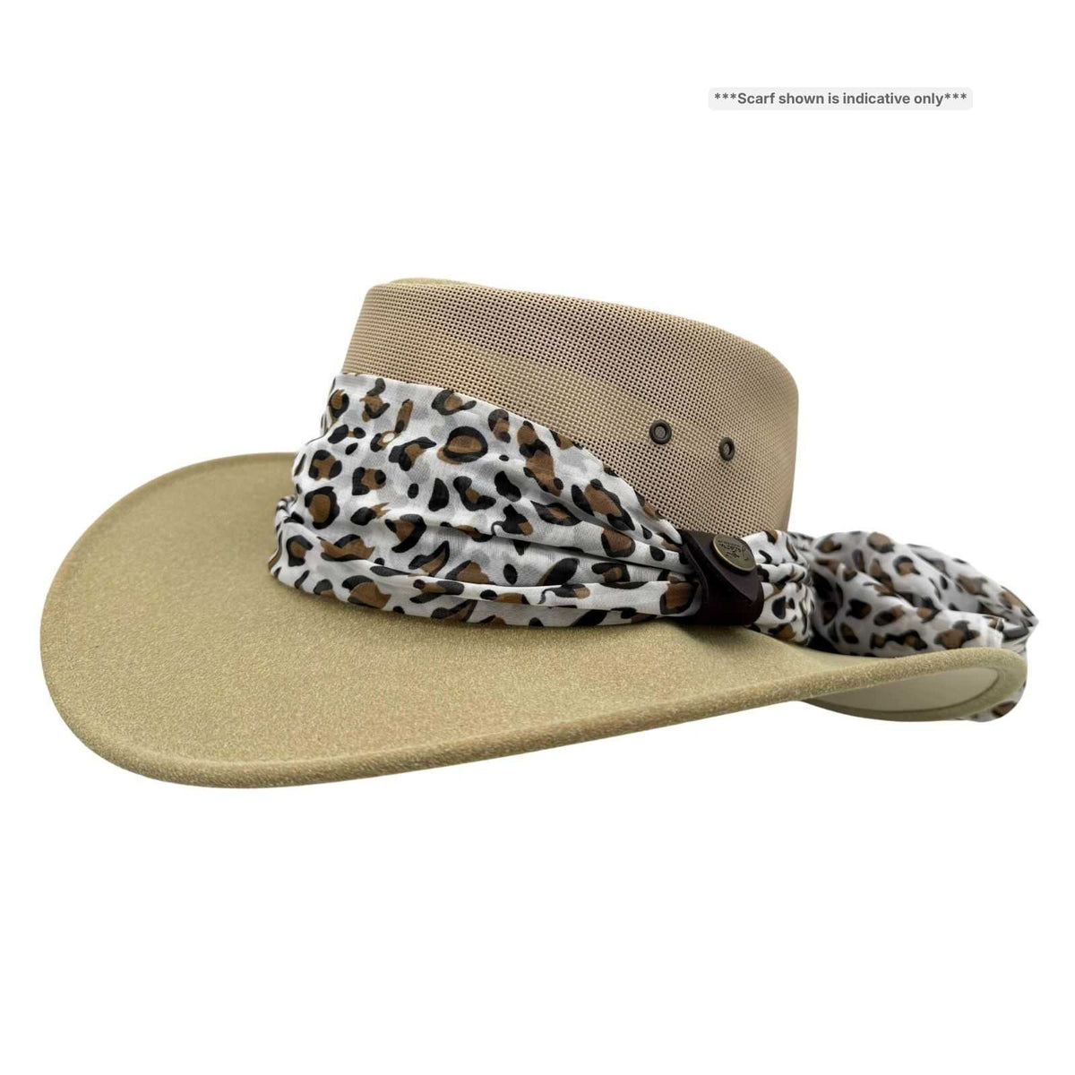 Jacaru 1023 Horizon Womens Vegan Leather Breeze Hat with Scarf - Mesh Crown (Made in Australia)