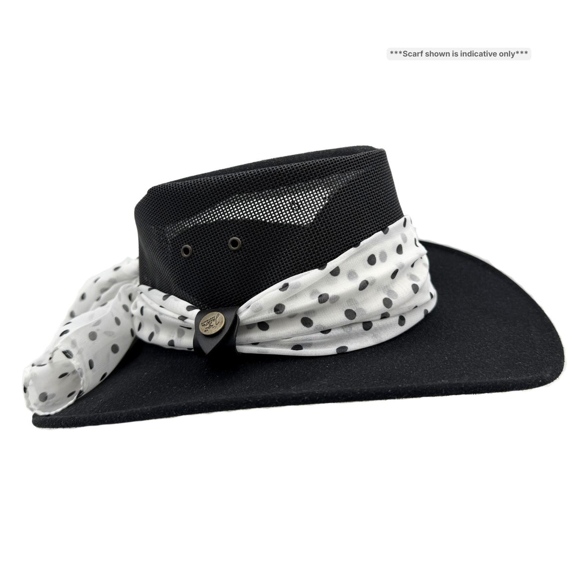 Jacaru 1023 Horizon Womens Vegan Leather Breeze Hat with Scarf - Mesh Crown (Made in Australia)