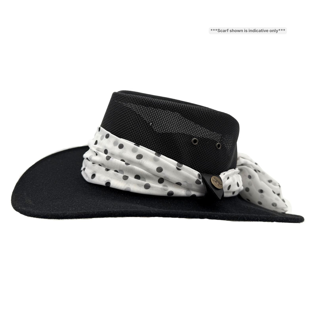 Jacaru 1023 Horizon Womens Vegan Leather Breeze Hat with Scarf - Mesh Crown (Made in Australia)