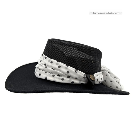 Jacaru 1023 Horizon Womens Vegan Leather Breeze Hat with Scarf - Mesh Crown (Made in Australia)