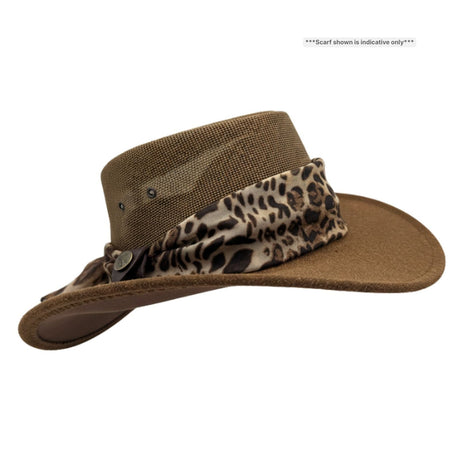 Jacaru 1023 Horizon Womens Vegan Leather Breeze Hat with Scarf - Mesh Crown (Made in Australia)