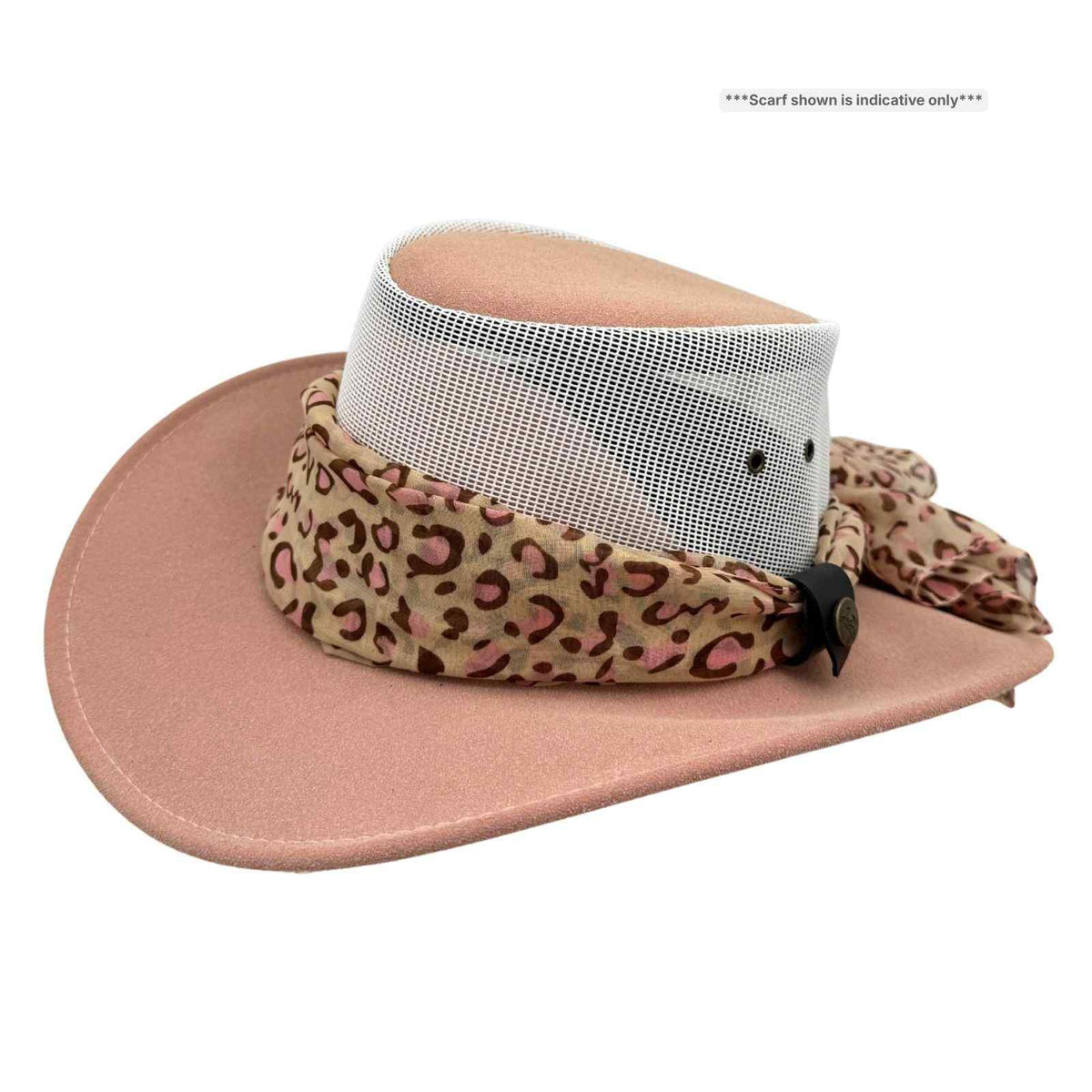 Jacaru 1023 Horizon Womens Vegan Leather Breeze Hat with Scarf - Mesh Crown (Made in Australia)