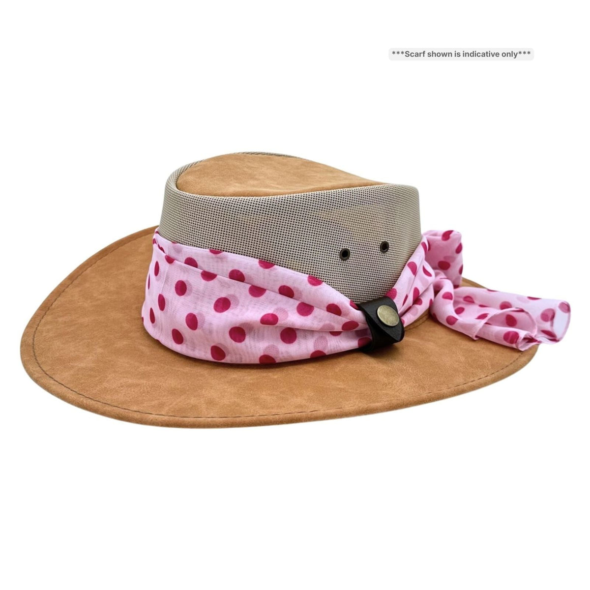 Jacaru 1023 Horizon Womens Vegan Leather Breeze Hat with Scarf - Mesh Crown (Made in Australia)