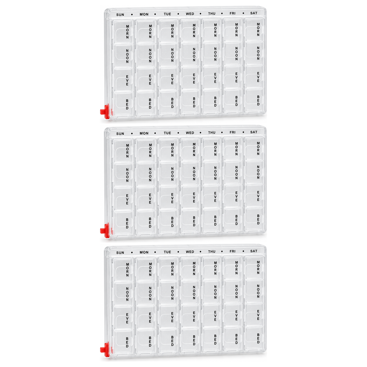3x 7-Day Weekly Pill Box Pack - Clear Medicine/Vitamin Tablet Storage Case Container