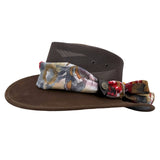 Jacaru 1022 Shady Lady Womens Suede Leather Breeze Hat - Mesh Crown & Chiffon Scarf (Made in Australia)