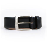 Dents Men’s Heritage Lined Matt Full-Grain Leather Belt with Satin Nickel Buckle in Black