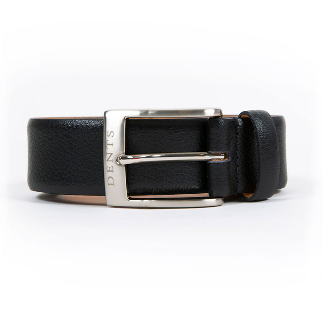 Dents Men’s Heritage Lined Matt Full-Grain Leather Belt with Satin Nickel Buckle in Black