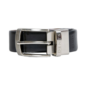 Dents Men’s Heritage Reversible Gloss Full-Grain Leather Belt with Satin Nickel Buckle in Black/Tan