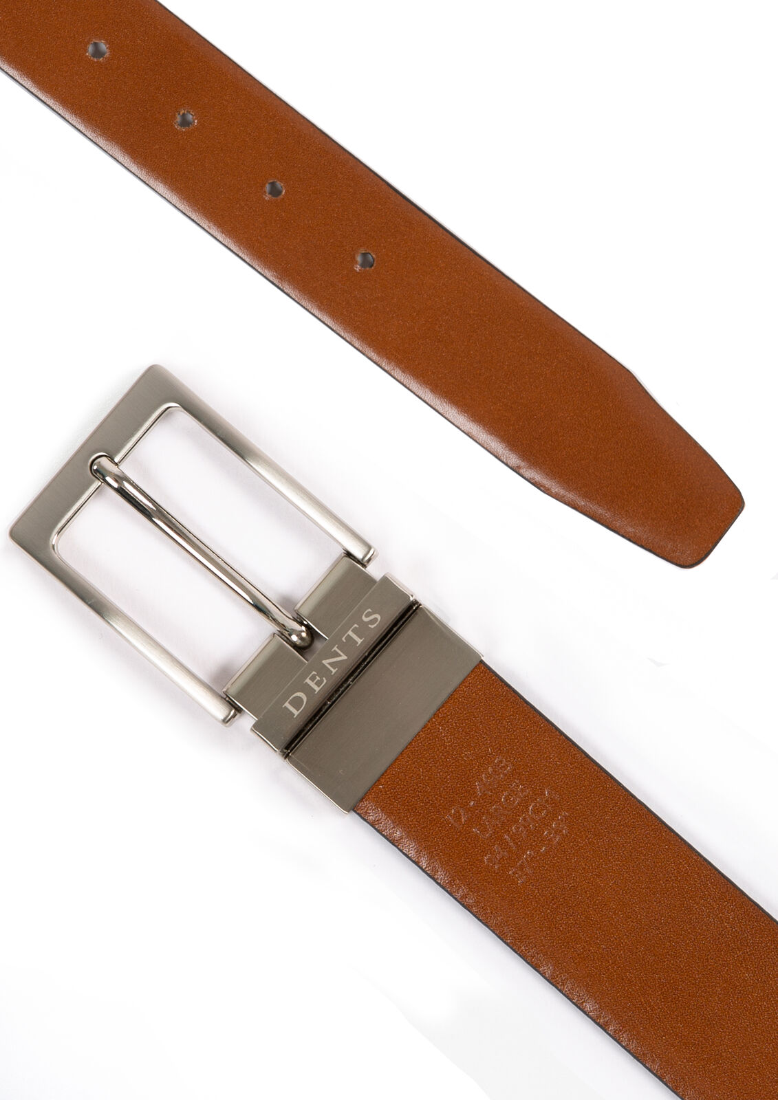 Dents Men’s Heritage Reversible Full-Grain Leather Belt with Satin Nickel Buckle in Black/Tan