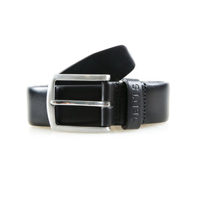 Dents Men’s Heritage Full-Grain Leather Belt with Satin Nickel Buckle in Black