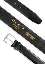 Dents Men’s Heritage Full-Grain Leather Belt with Satin Nickel Buckle in Black