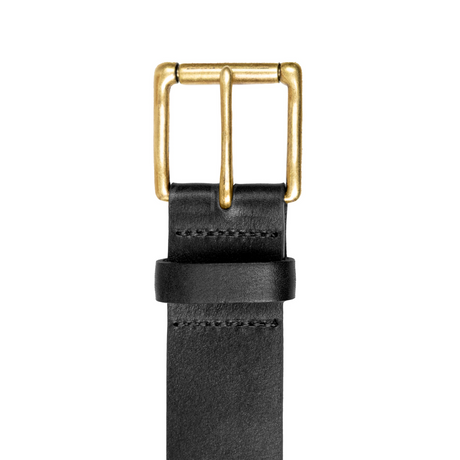 Dents Mens Heritage Lined Full-Grain Leather Belt w/ Antique Brass Buckle - Black