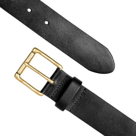 Dents Mens Heritage Lined Full-Grain Leather Belt w/ Antique Brass Buckle - Black