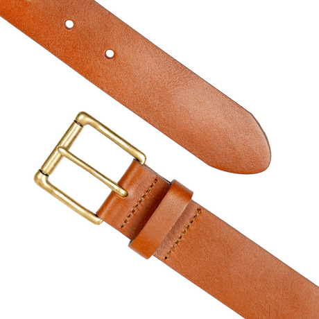 Dents Mens Heritage Lined Full-Grain Leather Belt w/ Antique Brass Buckle - Tan