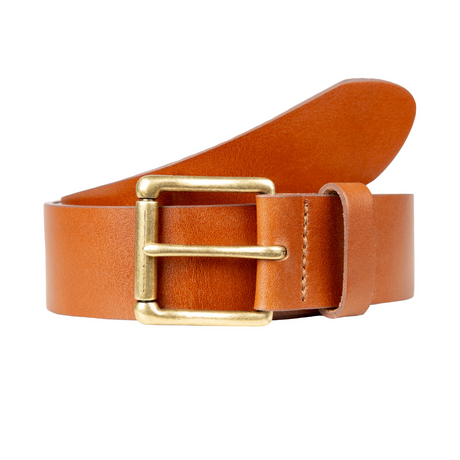 Dents Mens Heritage Lined Full-Grain Leather Belt w/ Antique Brass Buckle - Tan