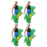 4x Adult Green Inflatable Dinosaur Costume Bulk Pack - Hat & Air Fan, One Size (Group Costume for Halloween & Fancy Dress)