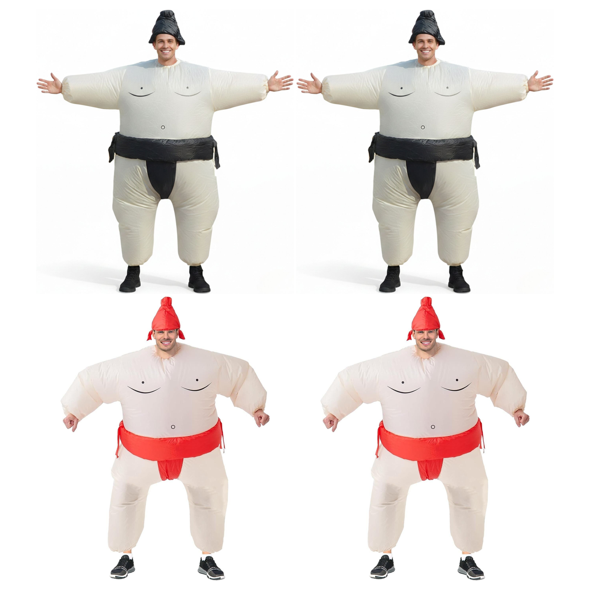 Sumo Group Costume Set - 2x Black + 2x Red Inflatable Sumo Wrestlers (Halloween & Fancy Dress)