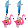 Beach Party Group Costume Set - 2x Inflatable Shark + 2x Inflatable Flamingo (Halloween & Fancy Dress)