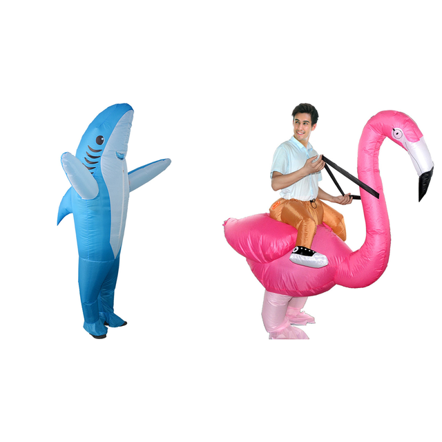 Shark & Flamingo Couples Costume Set - Inflatable Beach Party Halloween Fancy Dress