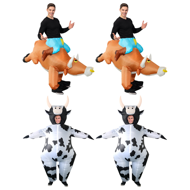 Rodeo Group Costume Set - 2x Inflatable Bull Rider + 2x Inflatable Milk Cow (Halloween & Fancy Dress)