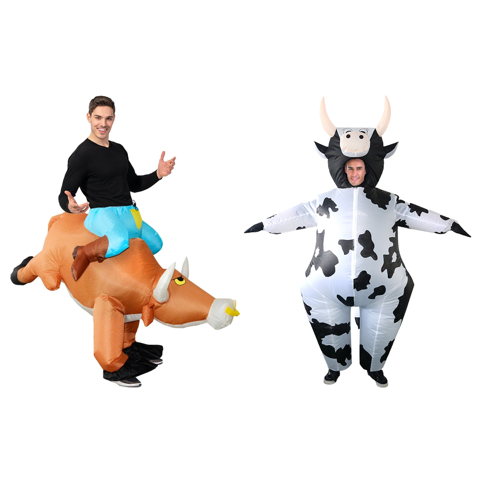 Bull Rider & Milk Cow Couples Costume Set - Inflatable Rodeo Halloween Fancy Dress