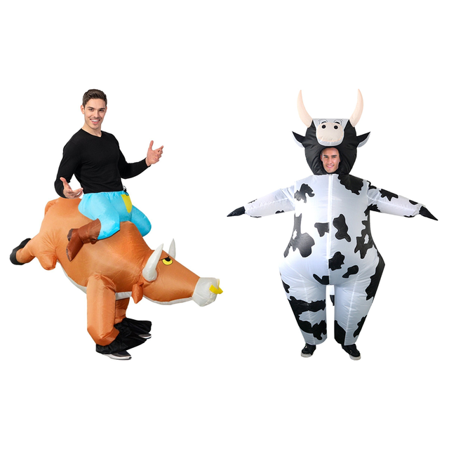 Bull Rider & Milk Cow Couples Costume Set - Inflatable Rodeo Halloween Fancy Dress