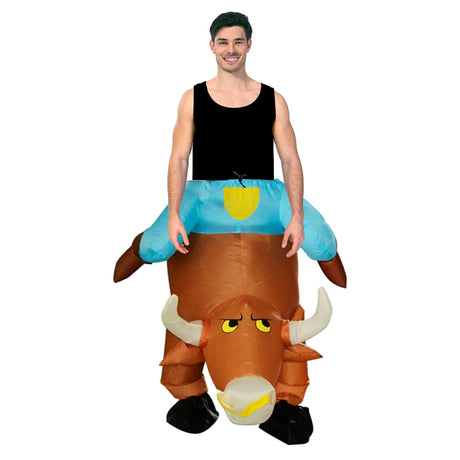 Adult Inflatable Bull Rider Costume Funny Cowboy Rodeo Fancy Dress - One Size