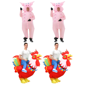Farm Animal Group Costume Set - 2x Inflatable Pig + 2x Inflatable Rooster (Halloween & Fancy Dress)
