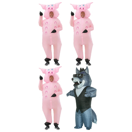 Three Little Pigs Group Costume Set - 3x Inflatable Pig + Inflatable Big Bad Wolf (Book Week & Halloween)