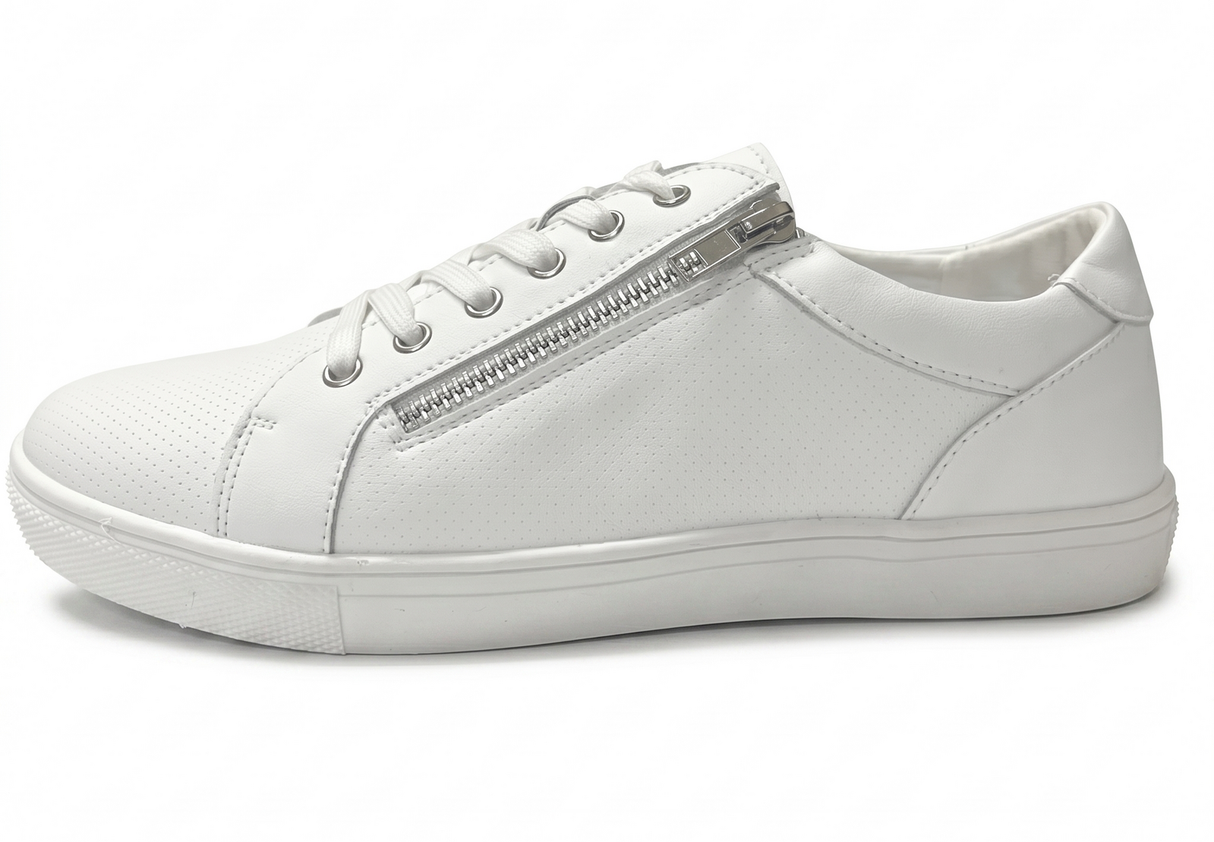 Rivers Womens White Side Zip Leather Sneakers in White