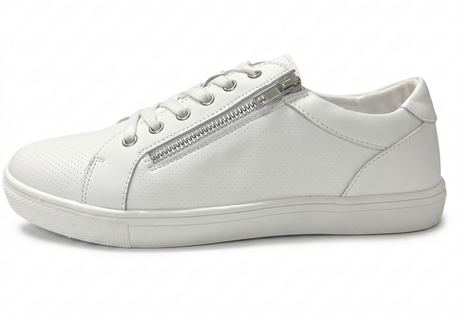 Rivers Womens White Side Zip Leather Sneakers in White